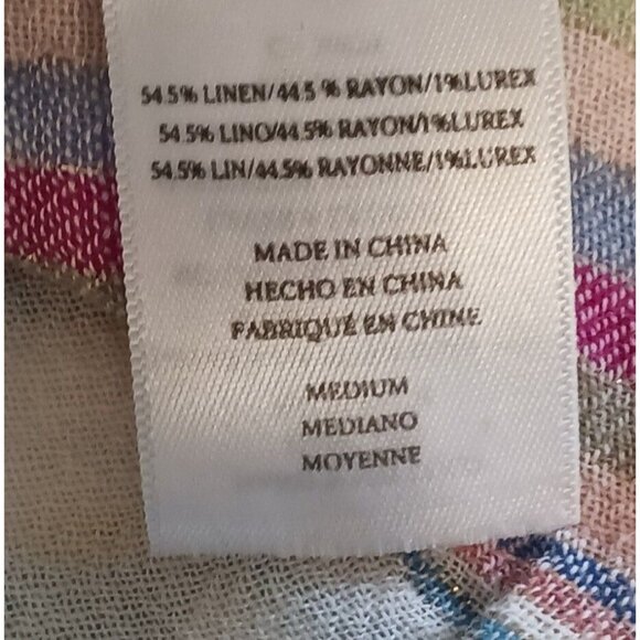 Rails Linen Blend Shirt M Crop Gold Trimmed Striped Gauzy Coastal Fairy Pastel - Picture 11 of 13